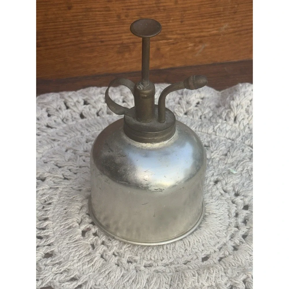 VINTAGE Metal Oil Can Silver Industrial Decor Retro Man Cave